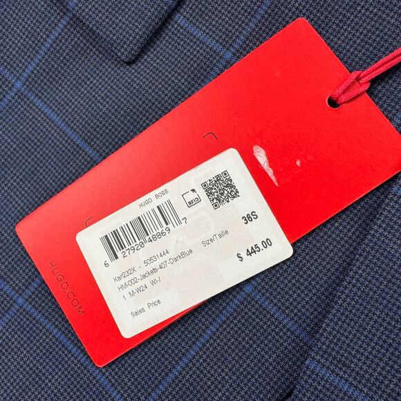 Hugo Boss Mens Modern Fit Super Flex Windowpane Suit Jacket Dark Blue 36S - Picture 4 of 8